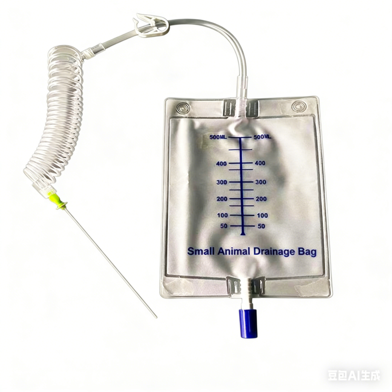 将图片中中文翻译并改背景 (1) Animal Drainage Urinary Catheter Bag