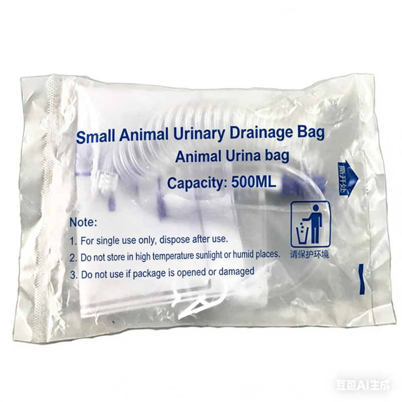 将图片中中文翻译并改背景 (2) Animal Drainage Urinary Catheter Bag