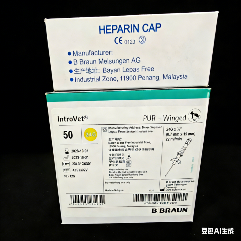 德国贝朗静脉留置22G24G带肝素帽犬猫宠物动物输液滞留针进口品质