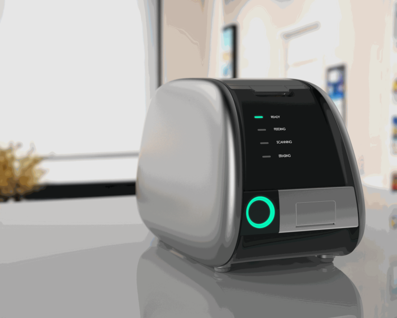 IDEN-CR01 dental CR image plate scanner — silver desktop unit in dental clinic environment
