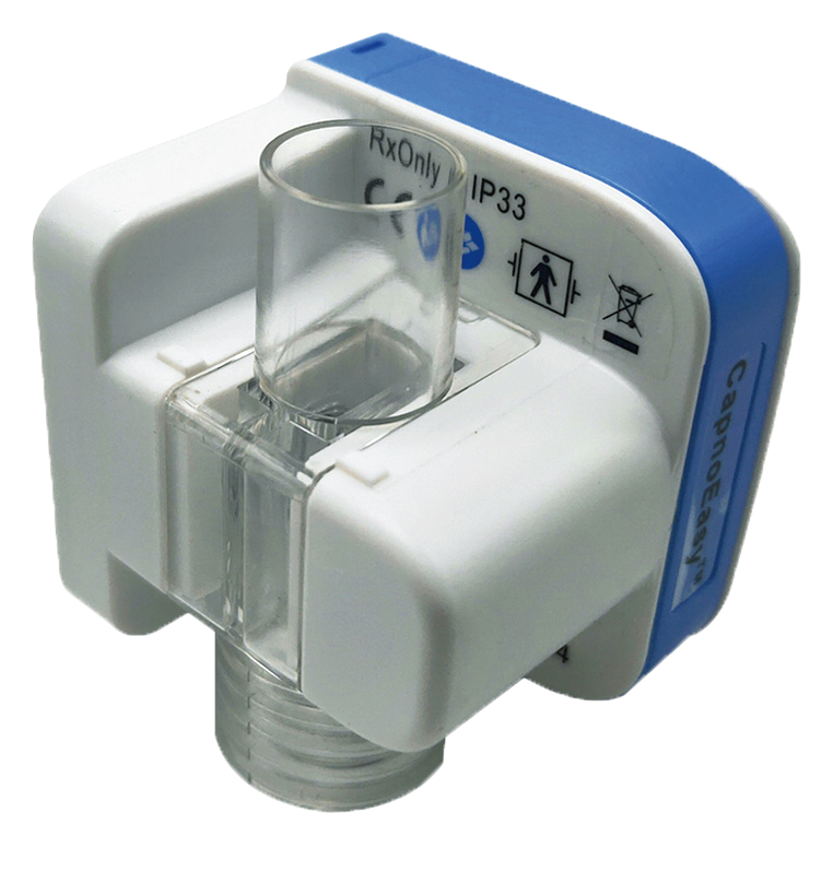 IWA-CAPNO-E mainstream airway adapter with transparent optical window, RxOnly and IP33 markings
