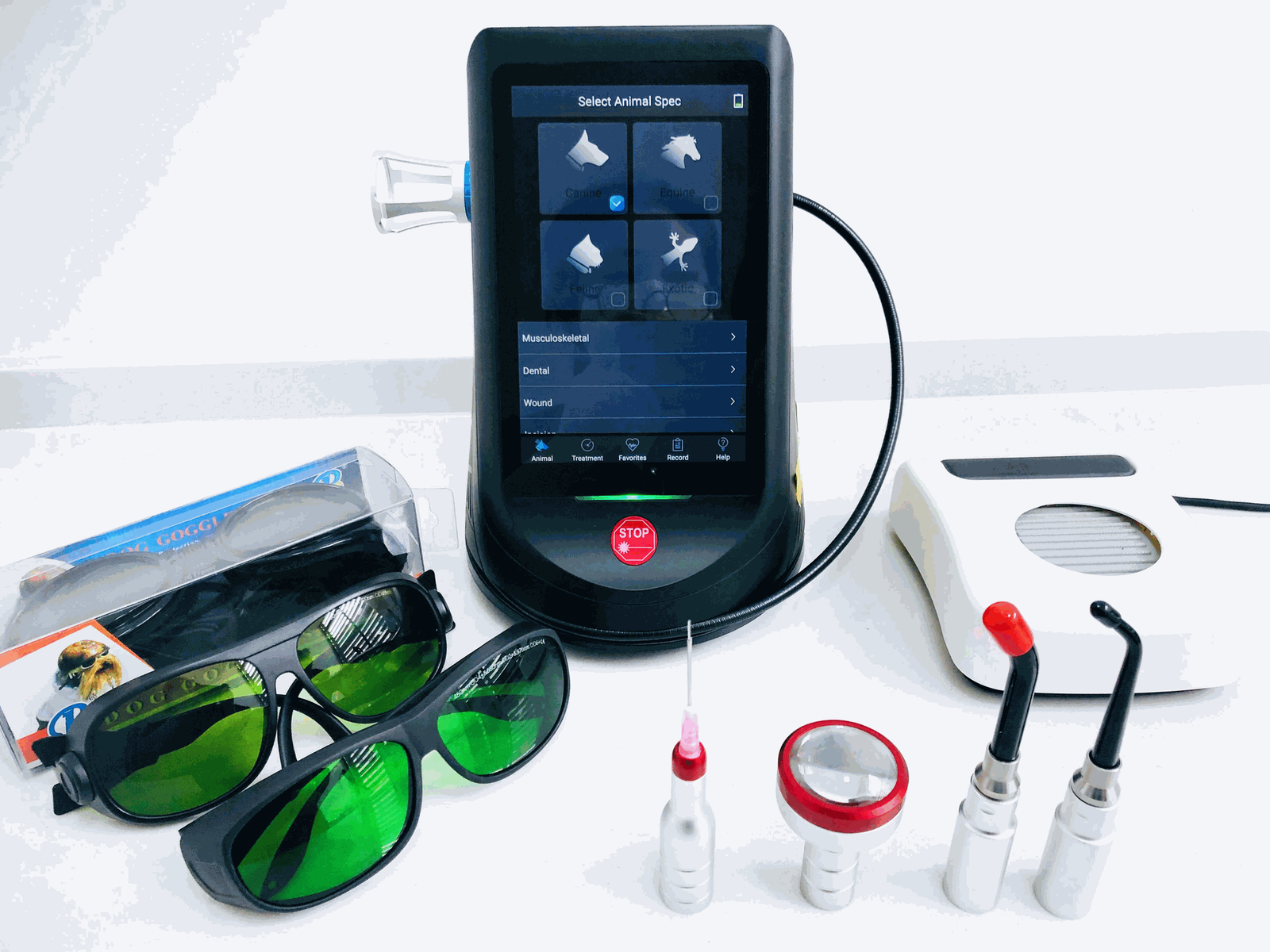 IWA-LAS10 full kit with handpieces, foot switch, and protective glasses