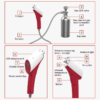 IWA-SCT10 — labelled components: cryogun, gas pipe, gas tank valve, gas tank connection port, USB charging port, display screen, power switch, distance measuring lamp, infrared temperature sensor, air outlet