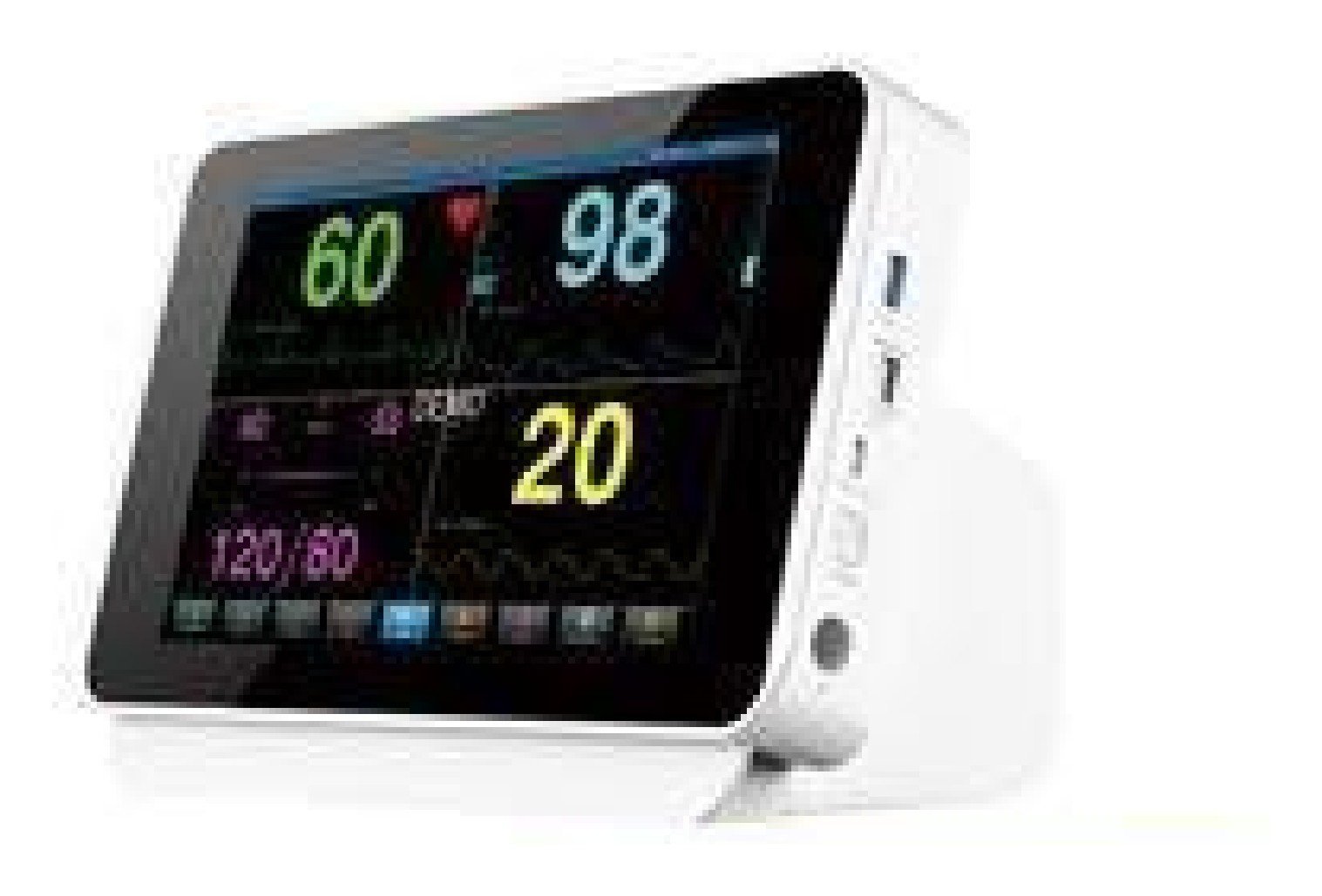 IWA-VM11 10.1-inch portable veterinary multi-parameter mo... IWA-VM11 10.1-inch portable veterinary multi-parameter monitor - front view of large-font touch screen showing heart rate, SpO2, respiration and NIBP readings, with side data ports and hidden lift handle