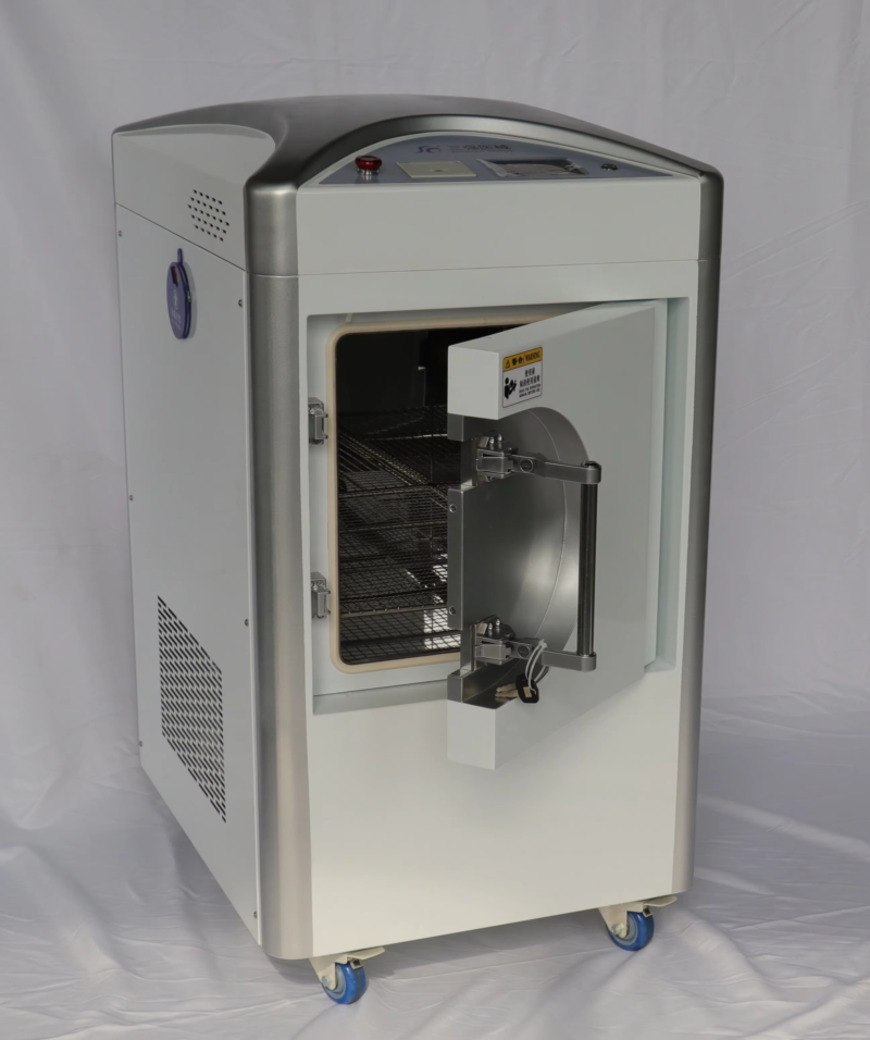IWA-VPSS02 EO sterilizer — chamber interior with stainles... IWA-VPSS02 EO sterilizer — chamber interior with stainless steel shelves and tray