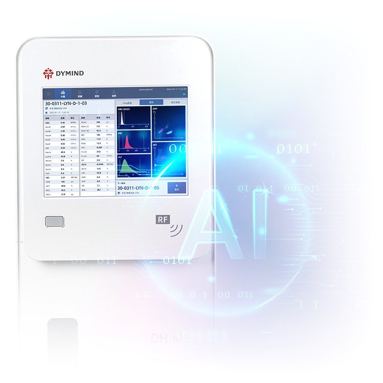 IWA-DH600LAB 12.1 inch colour touchscreen showing CBC results, histograms and scattergrams