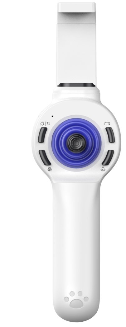 SA-Air wireless veterinary endoscope handle — front view with phone holder mount and joystick