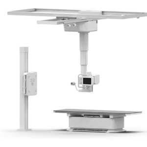 iVision-1000 large-animal DR system — ceiling rail, stands, and table full configuration