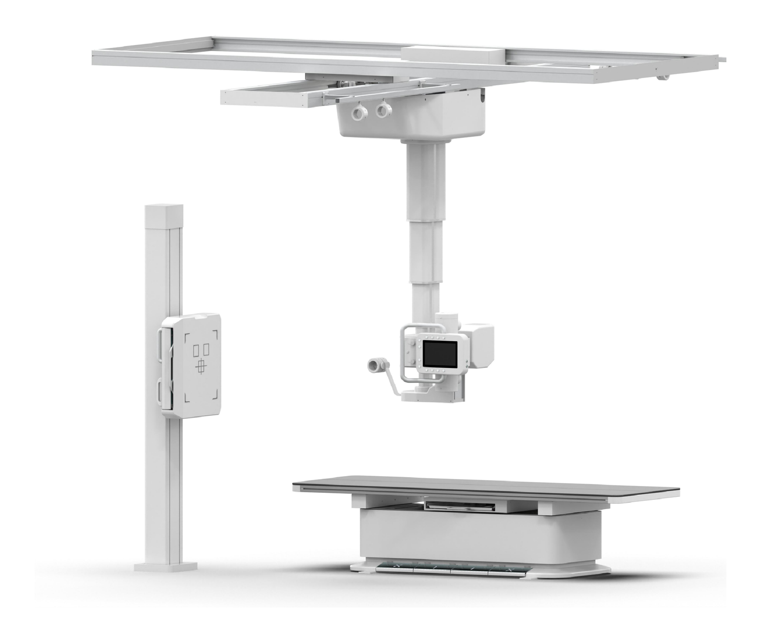 iVision-1000 large-animal DR system — ceiling rail, stands, and table full configuration