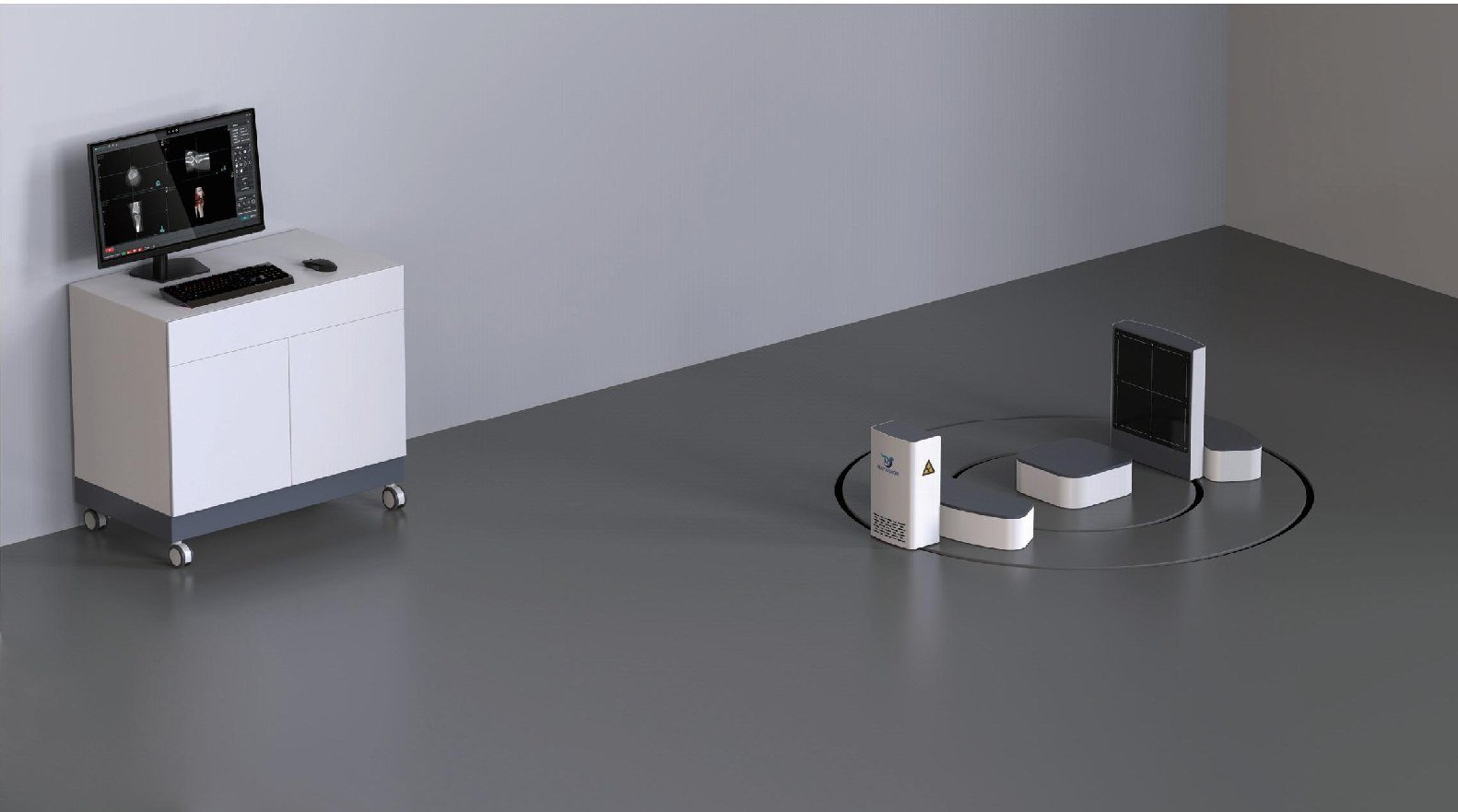 Operator workstation and floor-level scanning ring