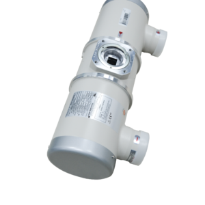 Canon E7239X rotating anode X-ray tube assembly - three-quarter view showing the ROTANODE rating label, beam port and both high-voltage receptacles