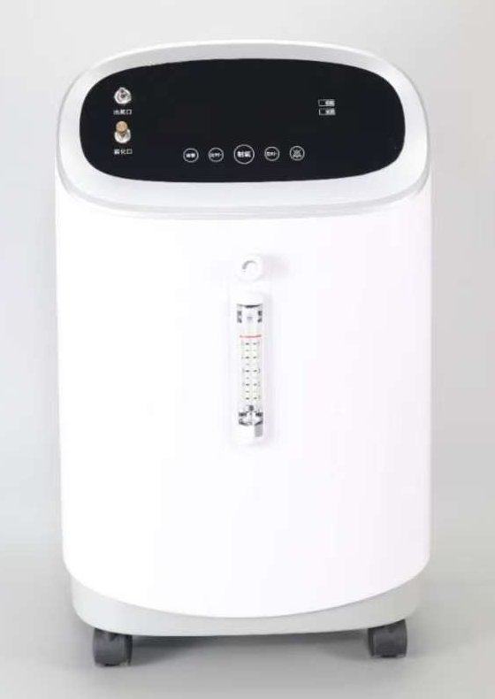 V-Y501W oxygen concentrator - front view with flow adjustment knob and flowmeter