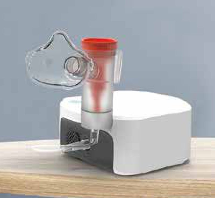 VCN2 veterinary nebulizer with nebulizer cup and animal face mask attached