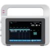VE5 veterinary vital signs monitor - front view of the touch screen showing NIBP, SpO2 and pulse rate readings with an integrated carrying handle