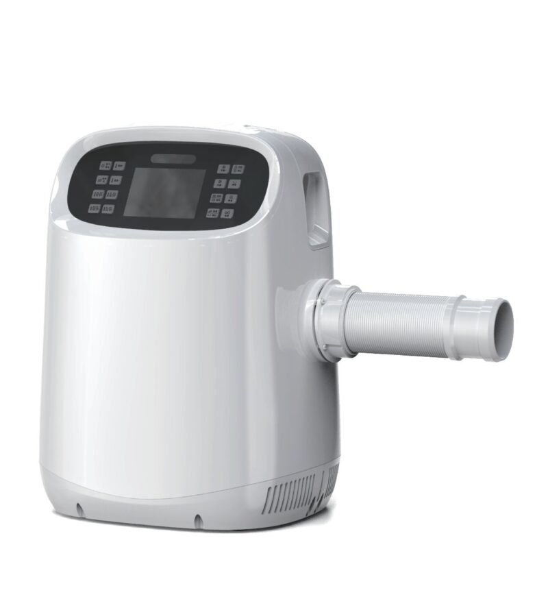 VHB veterinary forced-air warming system - main unit with 3.5-inch color display, keypad, carry handle and extendable air hose