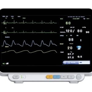 vm14pro-hero.jpg VM14Pro 14-inch veterinary multi-parameter monitor, front view with ECG, pleth and respiration waveforms and numeric panel