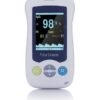 VM2 2.4-inch veterinary handheld pulse oximeter - front view showing SpO2, pulse rate, temperature and plethysmogram with three-key control