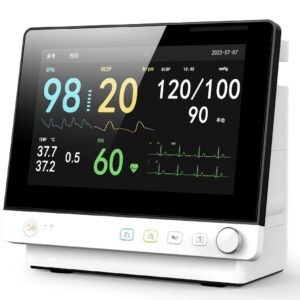 VP12 12.1-inch modular veterinary multi-parameter monitor with large-font SpO2, respiration, NIBP, temperature and ECG display