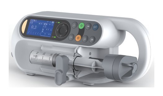 vsp1-angled.jpg VSP1 veterinary syringe pump - angled view showing syringe cradle, clamp and plunger driver assembly